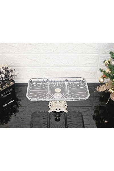 atabey home collection Presentation Skat Rectangular Plate & Service Plate with Elegance Compartment Silver Casted Legs 27 cm