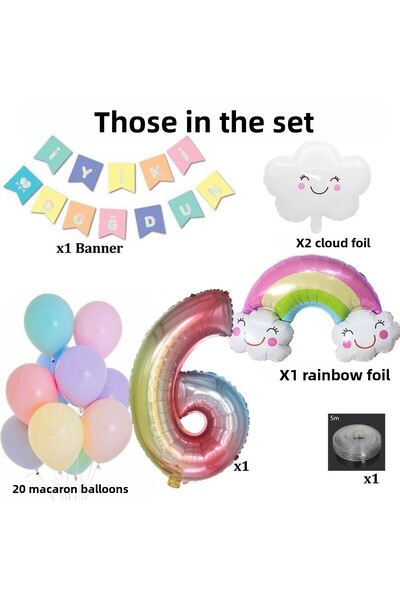 Ezgi Party Store Rainbow Cloud Concept 6 Year Old Birthday Party Celebration Set