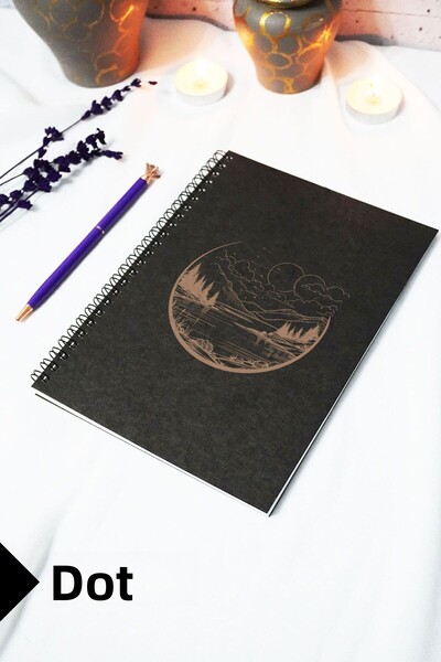 markcat دفتر ملاحظات بغطاء كرافت أسود بطابع المناظر الطبيعية مقاس A5 - دفتر م...