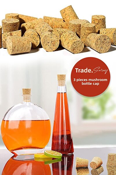 Anadolu Saray Çarşısı مجموعة من 3 قطع من سدادة الفلين المخروطية المتوافقة مع زجاجة الصودا الزجاجية - رأس زجاجة وعاء الزيت