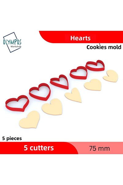Olympos Atölye قلوب |   75 ملم |   5 قطع |   كوكيز - عجينة السكر - مجموعة قوا...