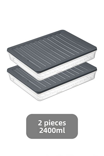 Meleni Home حاوية تخزين طعام متوافقة مع الميكروويف مكونة من قطعتين - أنثراسيت 2 × 2400 مل