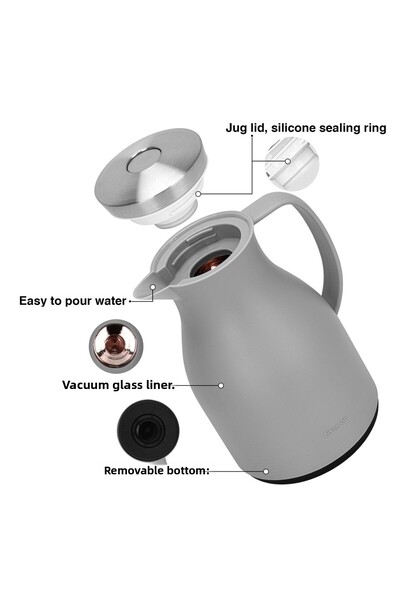 Fissman Vacuum Insulated Flask, 1000 ml, Modern Dallah, Stainless Steel Lid Grey