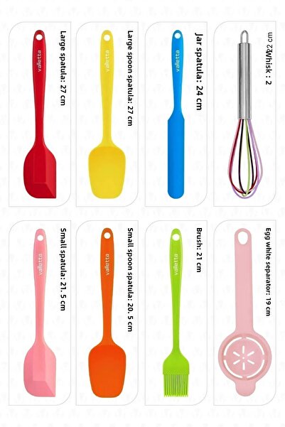 valletta Drongo Heat Resistant Fireproof Non-Stick Silicone Spatula Set 8 Pieces Mixed Color