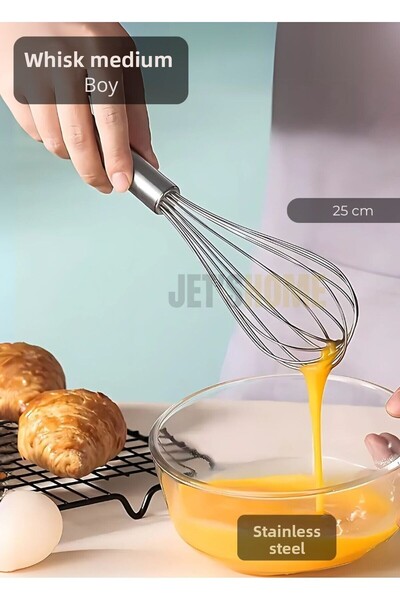 Jet's Home خافق فولاذي متوسط الحجم، خافق كيك، خافق حساء، 25 سم