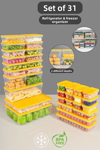 Meleni Home مجموعة منظمات متوافقة مع الميكروويف مكونة من 31 قطعة - تخزين الطع...