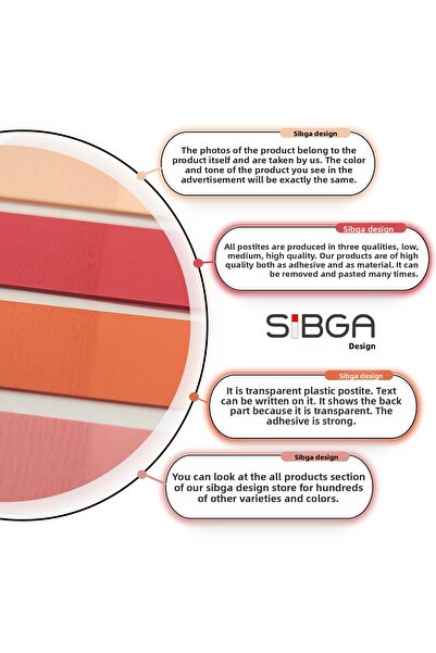 sibga tasarım Transparent Colored Post-It Note Paper - 200 Sheets Bookmark Sticker