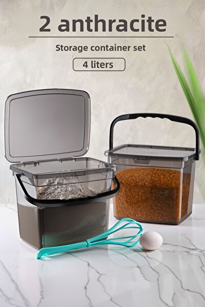 Kitchen Life Mega Size 2-Piece Square Flour Pulses Container (4 Liters) - Detergent Storage Box Container with Handle 2 Pieces