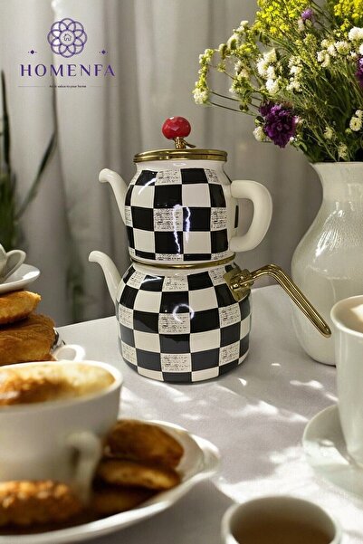 Paçi إبريق شاي Elite Class-2 قطعة - نموذج بجعة منقوش على شكل رقعة الشطرنج