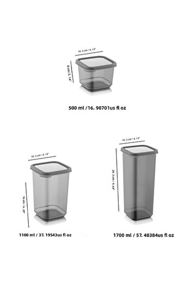 Meleni Home Set of 12 Pino Labeled Square Food Storage Container Set Anthracite 4x(0.50 LT-1,10 LT -1.70 LT)
