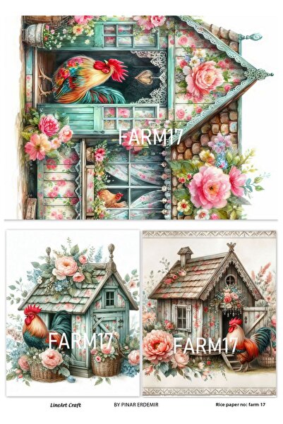 LİNEART FARM17 ديكوباج نحاس - 30*42 سم، نمط الديك الملون