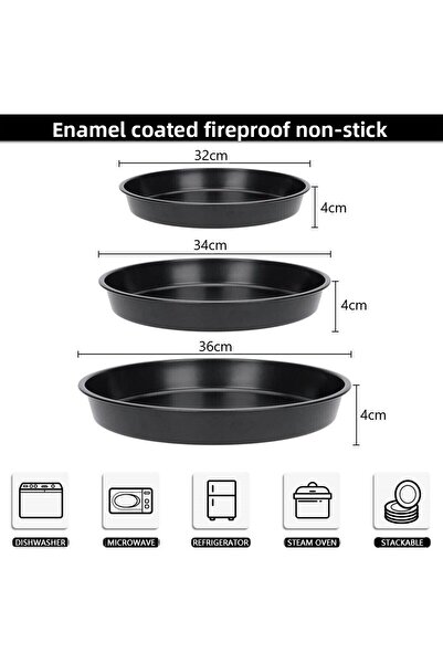COOK-LAB 32-34-36 cm Set of 3 Enamel Round Pizza Oven Tray