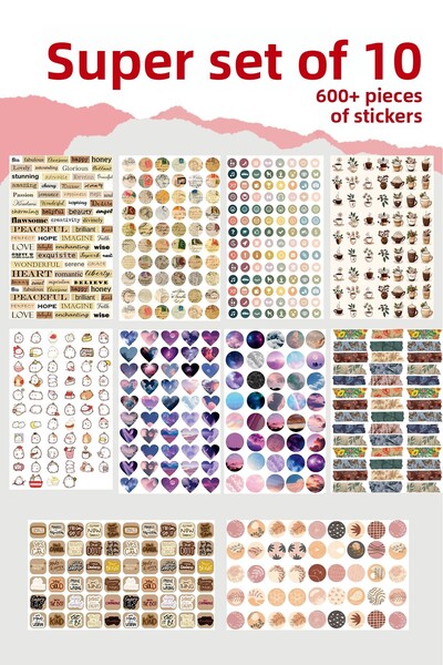 LiyaCraft ΣΕΤ 10 Φύλλων Vintage Αυτοκόλλητο Περιέχει 600 τεμάχια αυτοκόλλητα ...