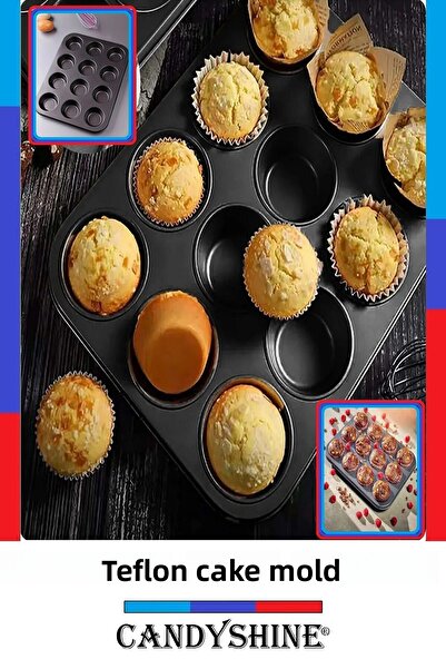 CandyShine 12' تيفلون - صينية خبز كب كيك، كعكة دونات غير لاصقة