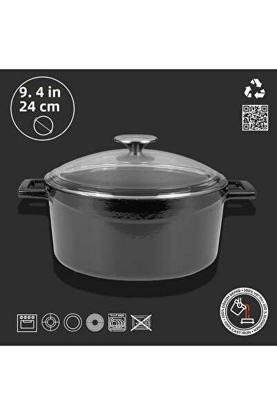 Lava Cast Round Pot with Glass LidGlaze Diameter(Ø)24cm