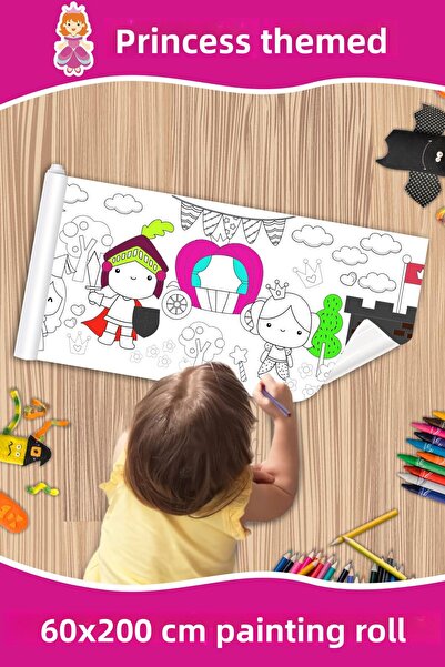 melolisa لفة رسم عملاقة بتصميم الأميرة، ورق نشاط تعليمي مقاس 60 × 250 سم للأط...