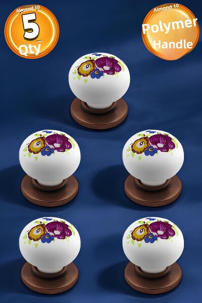 Badem10 Eymen Mâner cu buton polimeric Floral Mobilier din cupru antic Sertar de bucătărie Mâner dulap Mâner 5 buc.