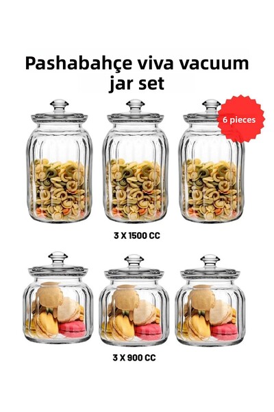 Paşabahçe 6-Piece 96394 Viva Vacuum Glass Jar Set