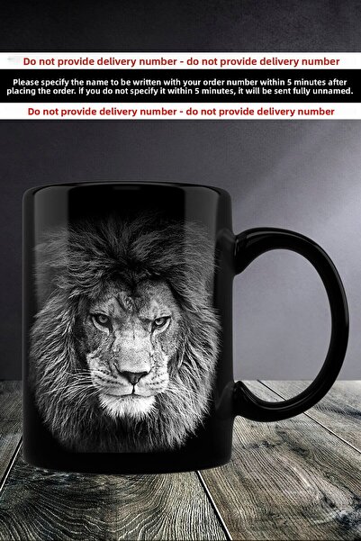yhfoto Lion Mug - Black Mug - Black Inside and Black Mug - Porcelain Leon Mug