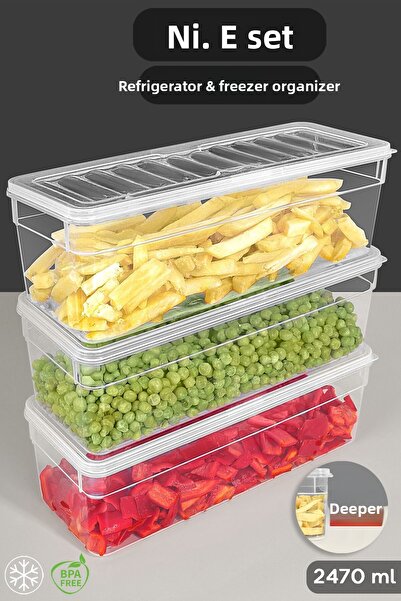 Meleni Home 2470ml Food Preservation Container - Compatible Organizer Set of 3 Deep Microwave with Clear Lid