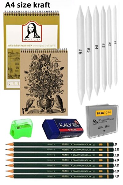 Artlantis Caiet de schițe A4 Kraft cu spirală, 50 de coli, set de desen cu cr...