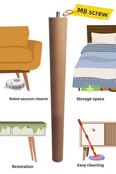 Altın İş Ahşap Entegre 30cm Wooden Angled Apparatus 4-Piece Conical Leg, Coffee Table, Sofa Leg, Tv Unit, Cabinet Riser