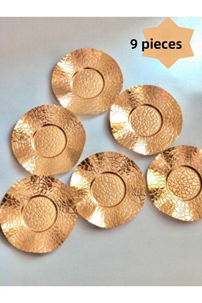 CHANCE GİFT طقم قواعد شاي معدنية منقوشة مكون من 6 أكواب شاي وصحن شاي مطلي بالذهب