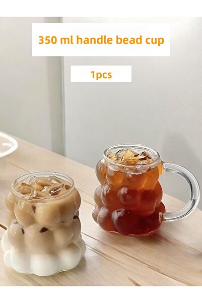 Ercazzo Bead Cup with Glass Handle Heat Resistant Cup 350 ML Borosilicate Cof...