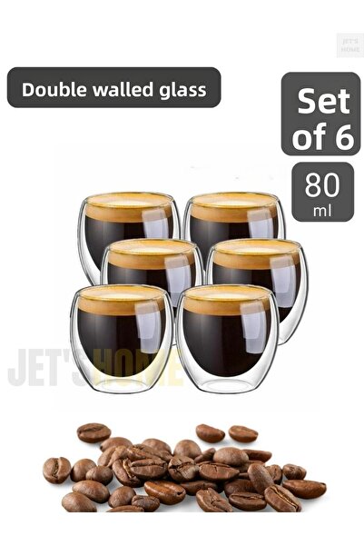 Jet's Home Set of 6 Espresso Glasses 80 ml Coffee Glasses Double Leather Glas...