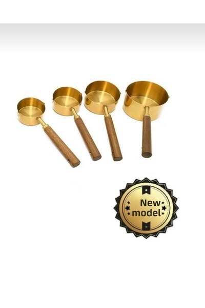 Snow Homs Gold 4-Piece Measuring Spoon Set Wooden Handle Measuring Cup