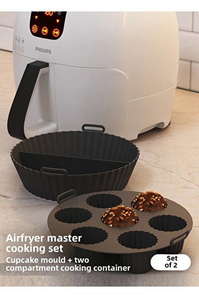Hyd Set of 2 Silicone Airfryer Two Compartment Baking Container and Cupcake Container Accessory