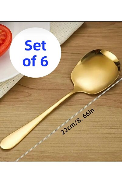 Pembelia Life 6 Pieces Gold Stainless Steel Serving Spoon 21 cm Presentation Spoon
