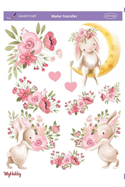 LİNEART عائلة الأرنب الوردي الرومانسي - نقل عيد الفصح Lnt-105 25x35