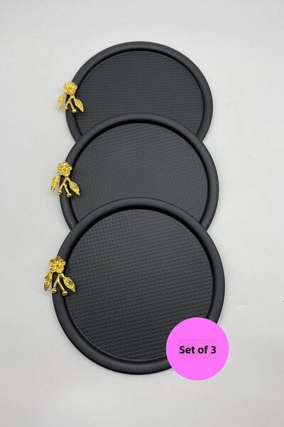 Fiyakalı Ürünler Atölyesi Round Black Tea and Coffee Tray with Japanese Roses...