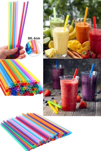 Özkan Ambalaj Temizlik 50 قطعة من شفاطات الشرب السميكة الملونة - شفاطات ميلك شيك