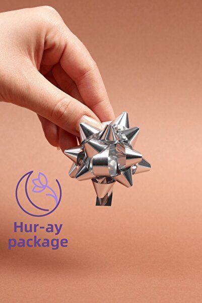 HUR-AY PACK 100 قطعة من زخرفة هدايا النجمة المعدنية باللون الرمادي الفضي / حزمة هدايا الرافية باللون الرمادي الفضي