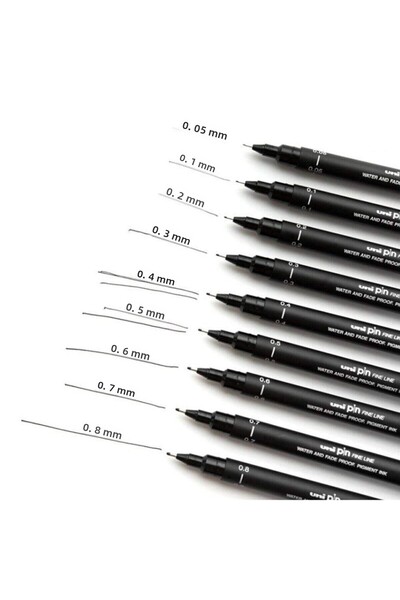 Unibal قلم رسم فني من Uni-ball Pin 200 باللون الأسود، مجموعة من 9 قطع