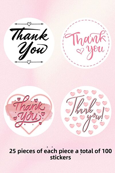 sanatıbedi 100 buc. Mulțumesc - Inimă - Etichetă autocolantă pentru ambalaj m...