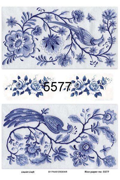 LİNEART 5577 ديكوباج نحاسي منقوش باللون الأزرق والطيور والزهور مقاس 30x42