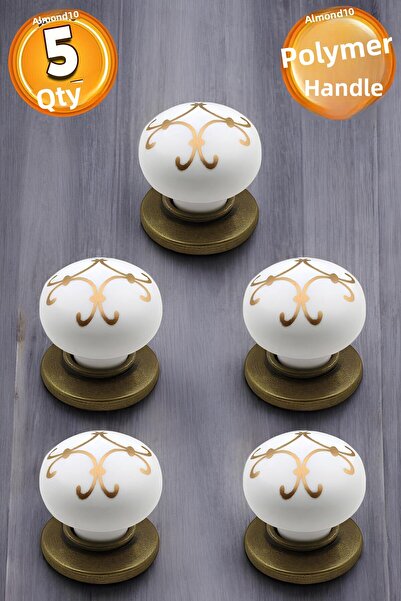 Badem10 Mâner cu buton polimer Eymen, alb, galben antic, mobilier, sertar de bucătărie, mâner dulap, mânere 5 buc.
