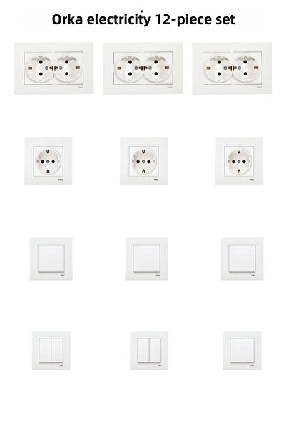 VİKO Karre White 3-Piece 2-Piece Socket 3-Piece Grounded Socket 3-Piece Switch 3-Piece Commutator Frame Included