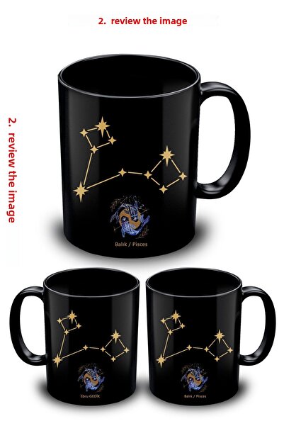 bymat كوب برج الحوت الأسود - كوب قهوة مع كوب زجاجي برجك