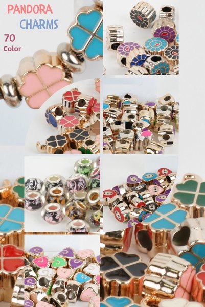 LANDOFACCESSORY 7 Pieces Charm - Cut Heart and Bracelet Necklace - Mixed Color Accessory Jewelry Beads