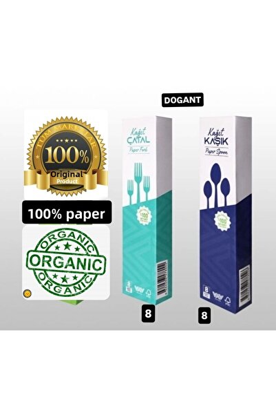 Dogant 100% Kraft Paper - 8 Spoons and 8 Fork for Camping Picnic