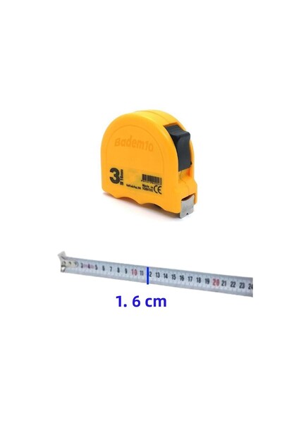 Badem10 Bandă metalică pliabilă de 3 metri de culoare galbenă - Măsurare cu butoane și carcasă din plastic