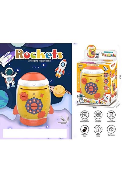 Livava حصالة روكيت مع محاكاة بصمة الإصبع وكلمة مرور، أصفر، 18×15