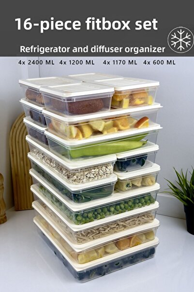 FİTHOME 16Pcs Fitbox Refrigerator and Freezer Organizer Airtight Storage Container Set