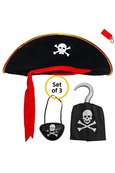 TanOzel Set de costume de pirat pentru copii Jack Sparrow, 3 piese - Pălărie,...