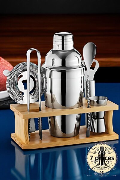 Transformacion طقم كوكتيل شاكر - طقم كوكتيل شاكر 7 قطع 550 مل مع حامل من الخيزران 721826