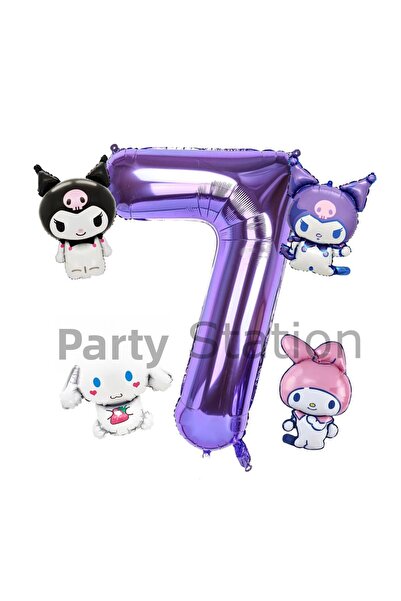 Parti Station Kuromi MyMelody Cinnamonroll - مجموعة بالونات أرجوانية صغيرة لع...